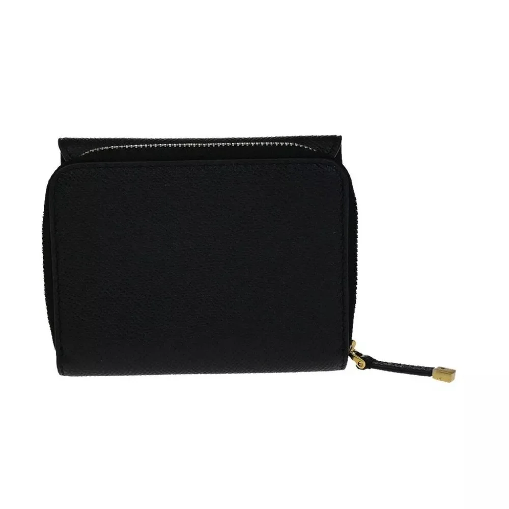 CHRISTIAN DIOR Logo Saddle Trifold Wallet Purse Leather Black